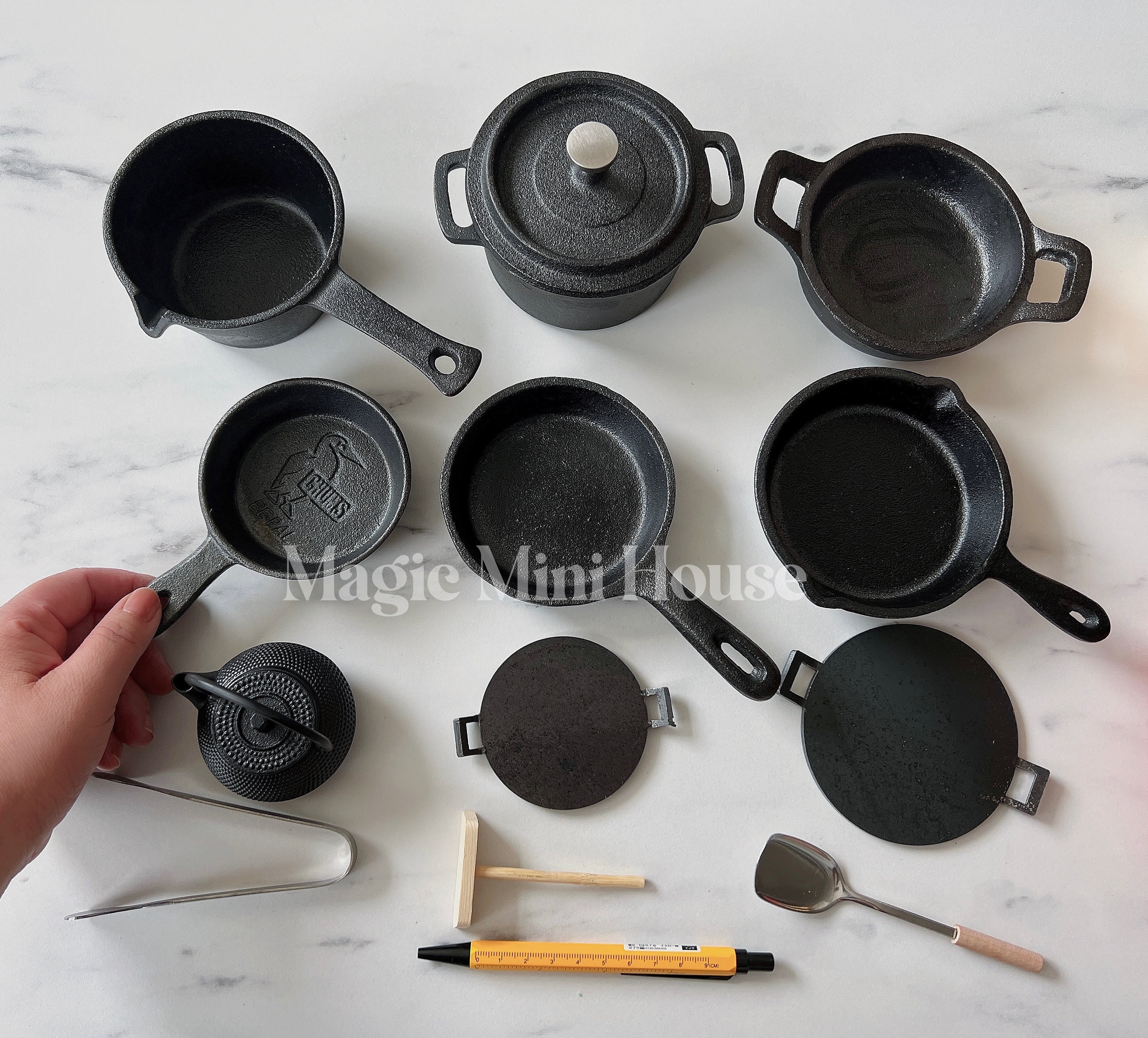 1 Inch Scale Black Cast Iron Frying Pan Set Dollhouse Miniature – Real Good  Toys