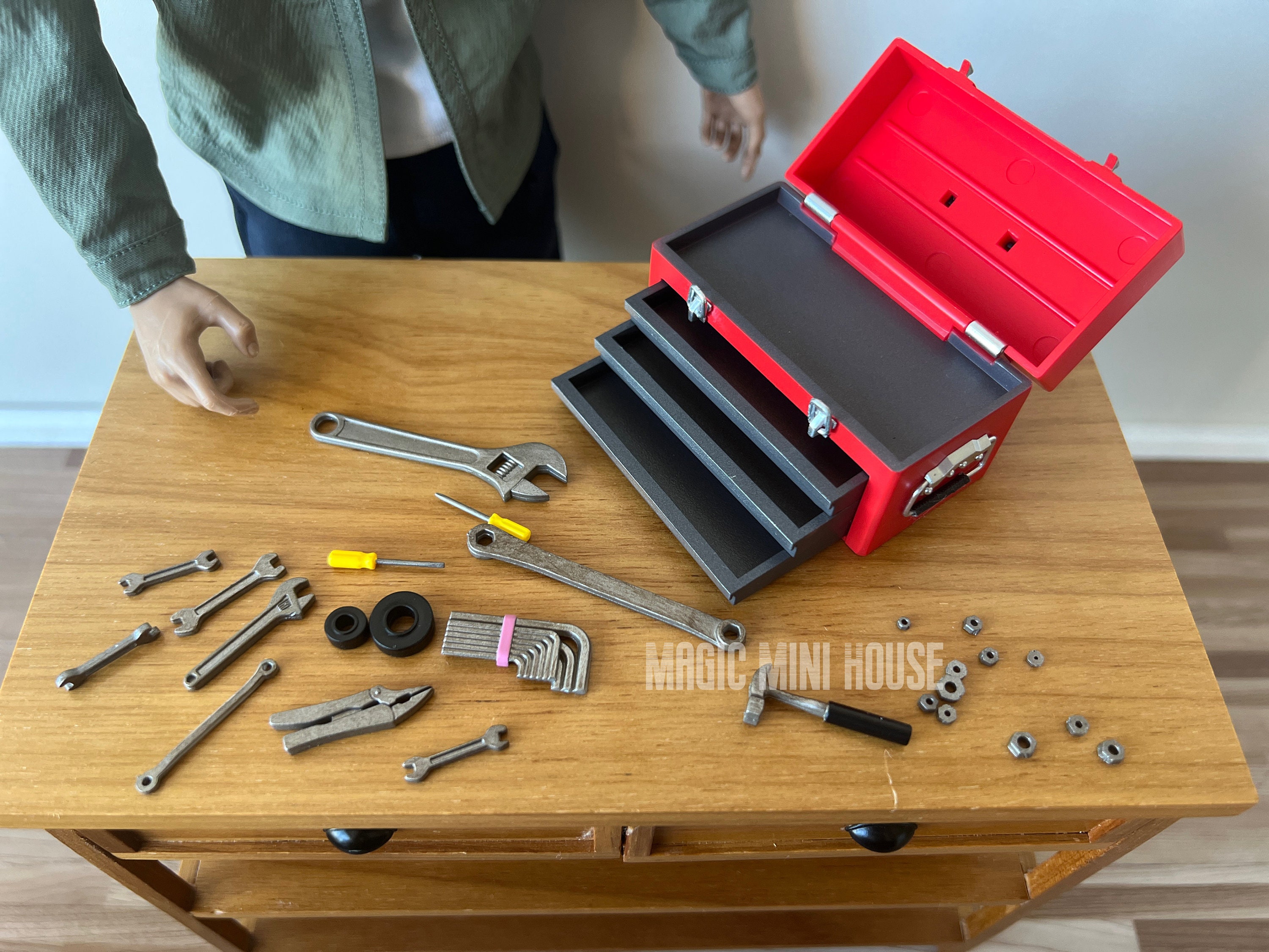 Miniature Tool Box With Tools for Dolls 1:6 Scale 3 Colors 