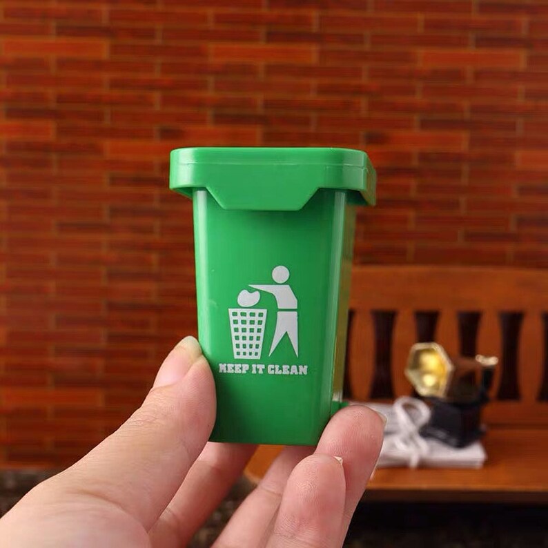 Dolls House Miniature Green Wheelie Waste Bin