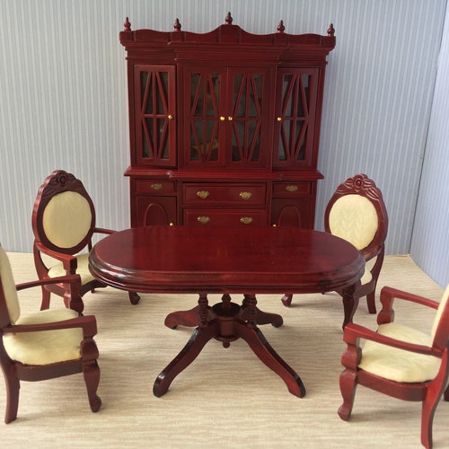 Dollhouse 1/12 Dining Room Dining Table & Chair Set Mahogany Etsy