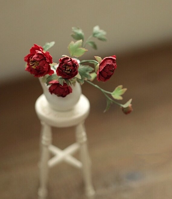 Artigianato Mazzo di Crema & Burgundy Rose Casa delle Bambole Miniatura 