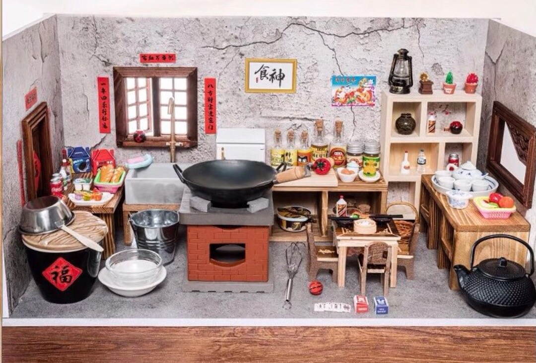 Custom Your Own Miniature kitchen set (include real stove, sink, furniture,  and cookwares to cook tiny food)