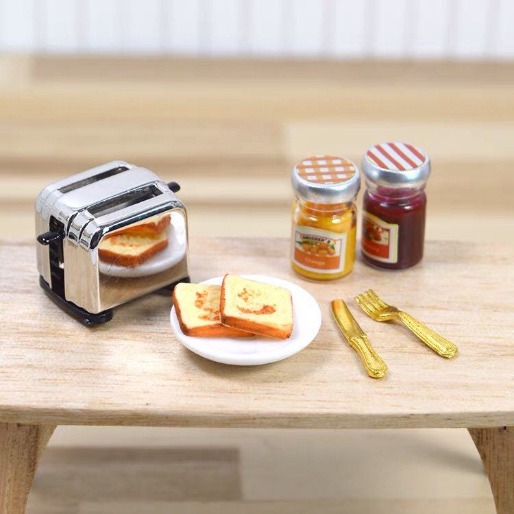 1Set 1:12 Dollhouse Mini Toast Bread Coffee Egg With Plate Model Kitchen  Breakfast Accessories For Doll House Decor Kids Toys