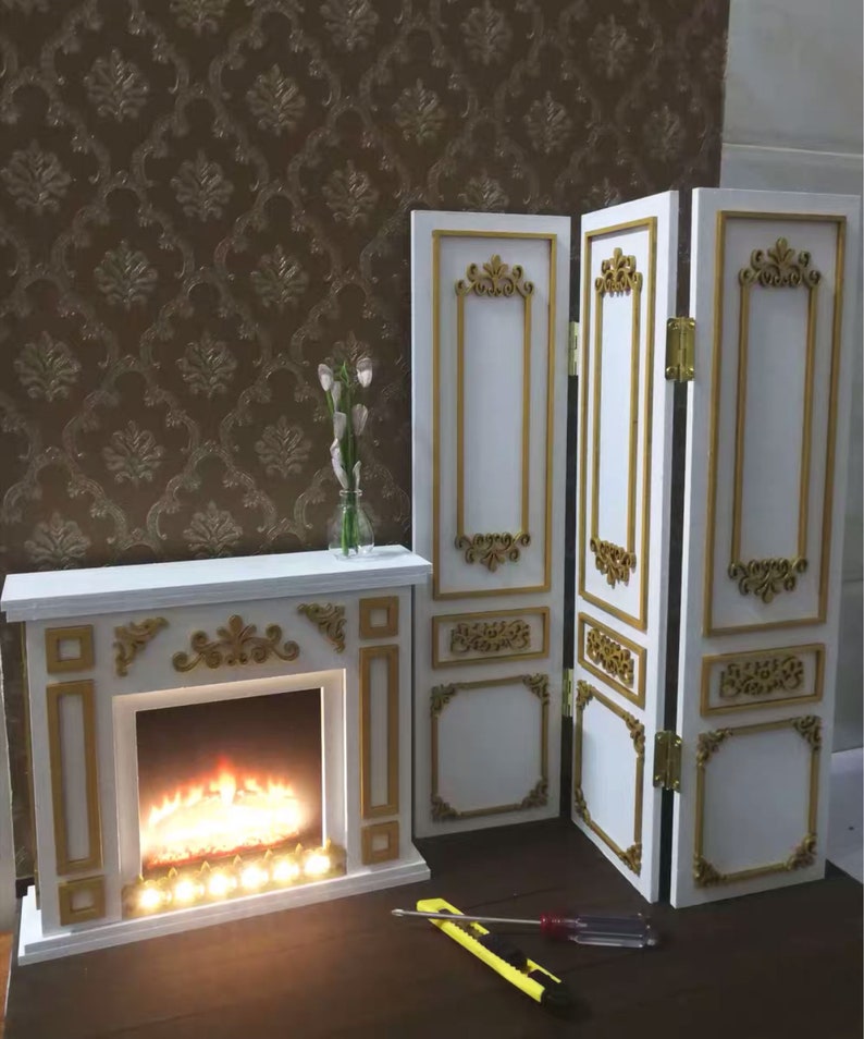 16 Scale Dolls House Miniature Fireplace With Battery Etsy