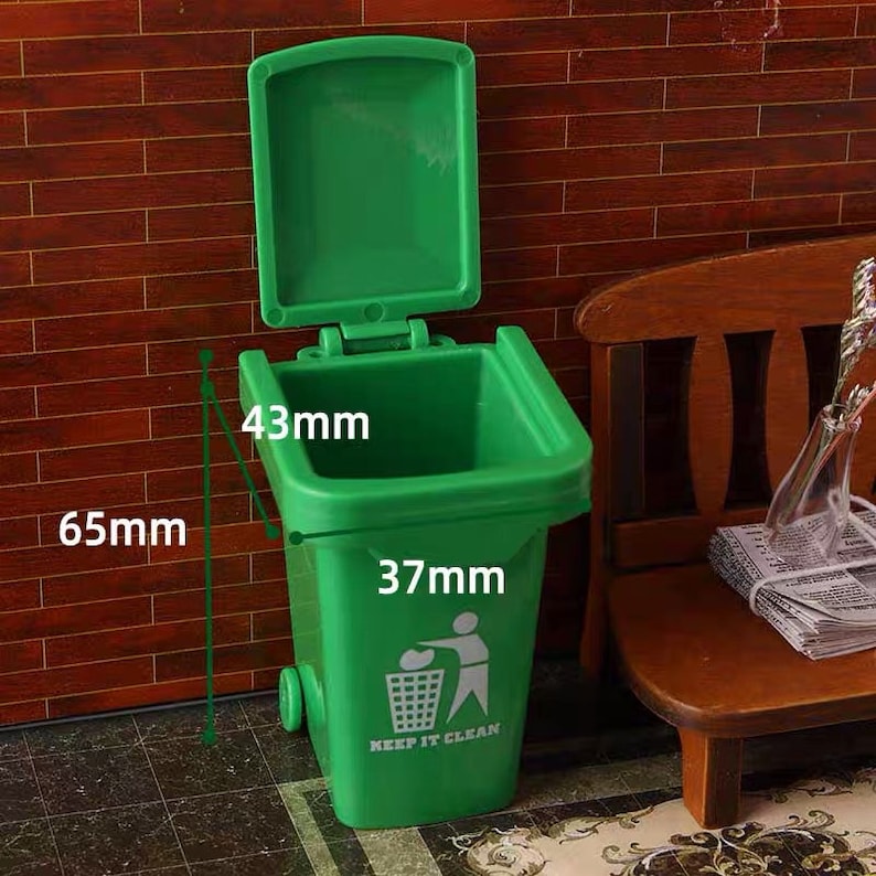 Dolls House Miniature Green Wheelie Waste Bin