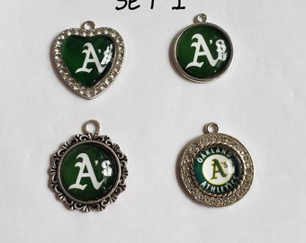 Baseball Handmade Oakland A/'s Glass Tile Pendant Necklace Stomper