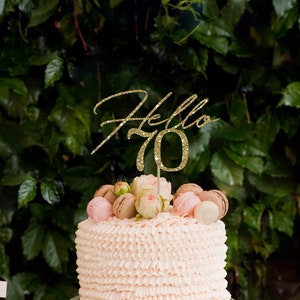 Hello 70 cake topper, 70th birthday cake topper for her, 70th birthday decorations, 70 cake topper, glitter cake topper birthday party decor