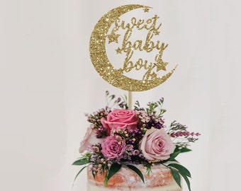 Baby shower cake topper, sweet baby boy cake topper, baby shower decorations, baby shower for boy, gold cake topper, baby boy cake topper