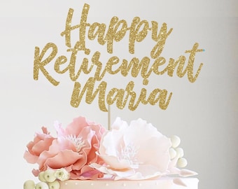 Personalized retirement cake topper, coworker leaving gift, retirement party decorations, custom name retirement, going away party gift