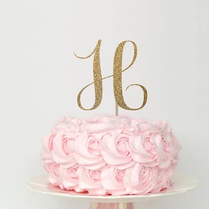 Monogram cake topper, initial cake topper, single letter cake topper, wedding cake topper, monogram cake topper for wedding, gold cake top image 1