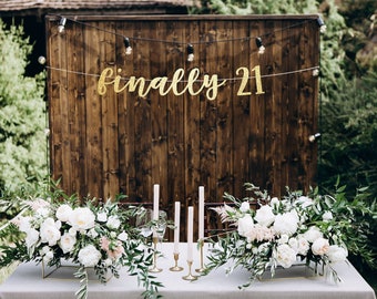 21st birthday banner, 21st birthday decorations, finally 21 decor, 21st birthday decor, finally 21 banner, 21st birthday for her, gold decor