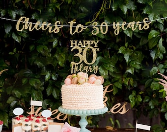 30 cake topper, banner, 30 birthday decorations, 30 birthday cake topper, 30th birthday decor, 30 birthday gold cake topper, gold decor