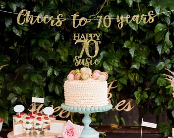 70 cake topper, banner, 70th birthday decorations, 70 birthday cake topper, 70th birthday decor, 70 birthday gold cake topper, gold decor