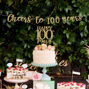 100 cake topper, banner, 100th birthday decorations, 100 birthday cake topper, 100th birthday decor 100 birthday gold cake topper, party kit