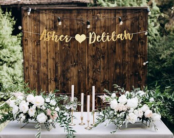 Bridal Shower decoration Gold glitter Wedding Engagement LOVE HEART Banner Bunting Garland Wedding Banner