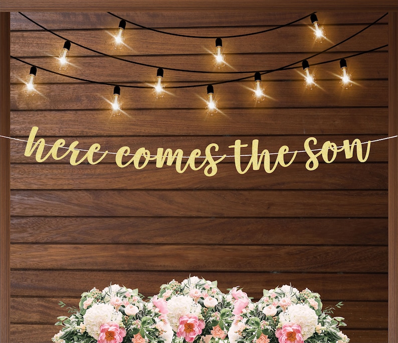 Here comes the son baby shower banner, retro boho baby shower theme, retro sun, baby boy shower decorations, baby sprinkle for boys image 1