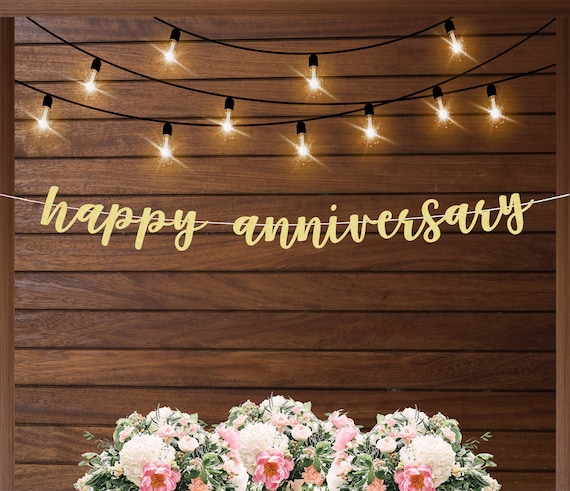 Happy anniversary banner, anniversary milestone banner, gold glitter banner, custom anniversary banner, first anniversary, paper anniversary