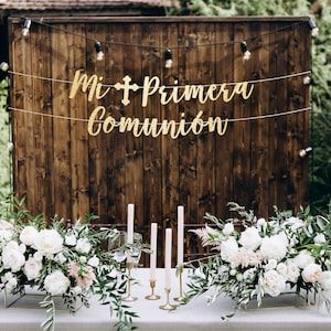 Mi primera comunion banner, First Holy Communion banner, communion banner, first communion banner, god bless banner, gold communion decor