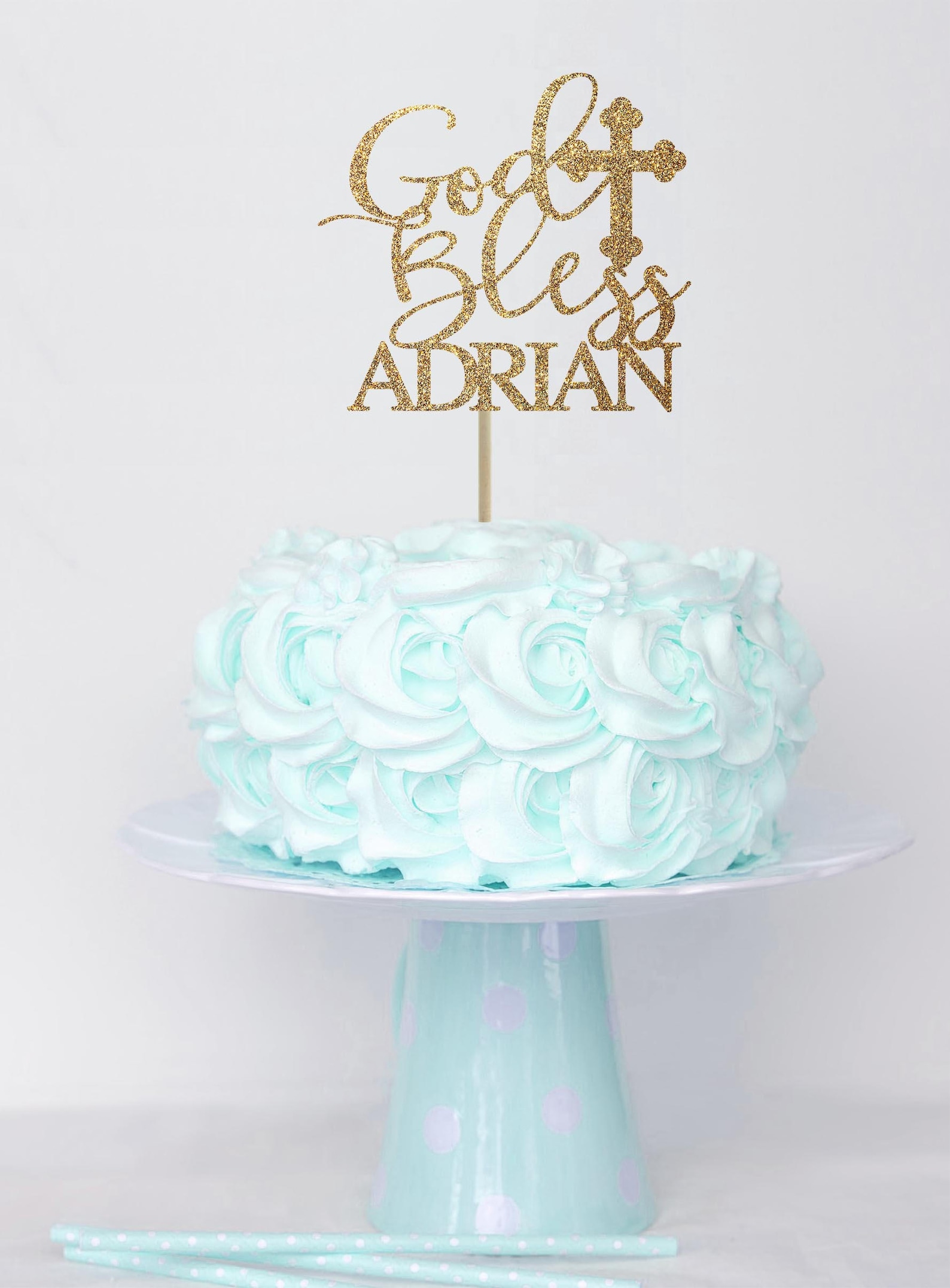 Baptism Cake Topper God Bless Cake Topper Cross Cake Topper Etsy