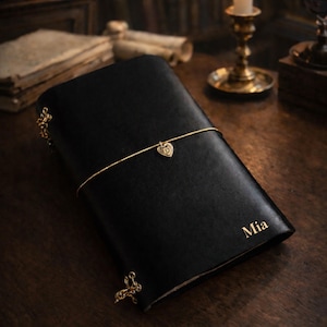 Personalized leather A5 trifold journal, trifold journal with charms, traveler's refillable journal with inserts, gift for her or him image 1
