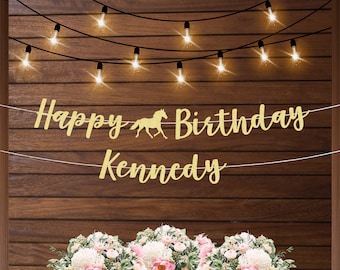Happy birthday banner personalized, horse girl birthday decor, horse birthday theme, horse party banner, equestrian birthday party, cowgirl