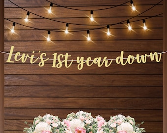 Personalized 1st year down banner, football themed first birthday party decorations, football banner decorations