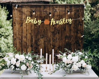 Baby shower banner, pumpkin baby shower personalized banner gold banner for baby shower, gender reveal banner custom banner fall baby shower