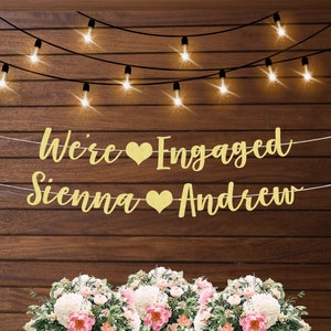We&#39;re engaged banner, bridal shower banner, engagement party banner, engagement party, sweets table decor, were engaged, personalized