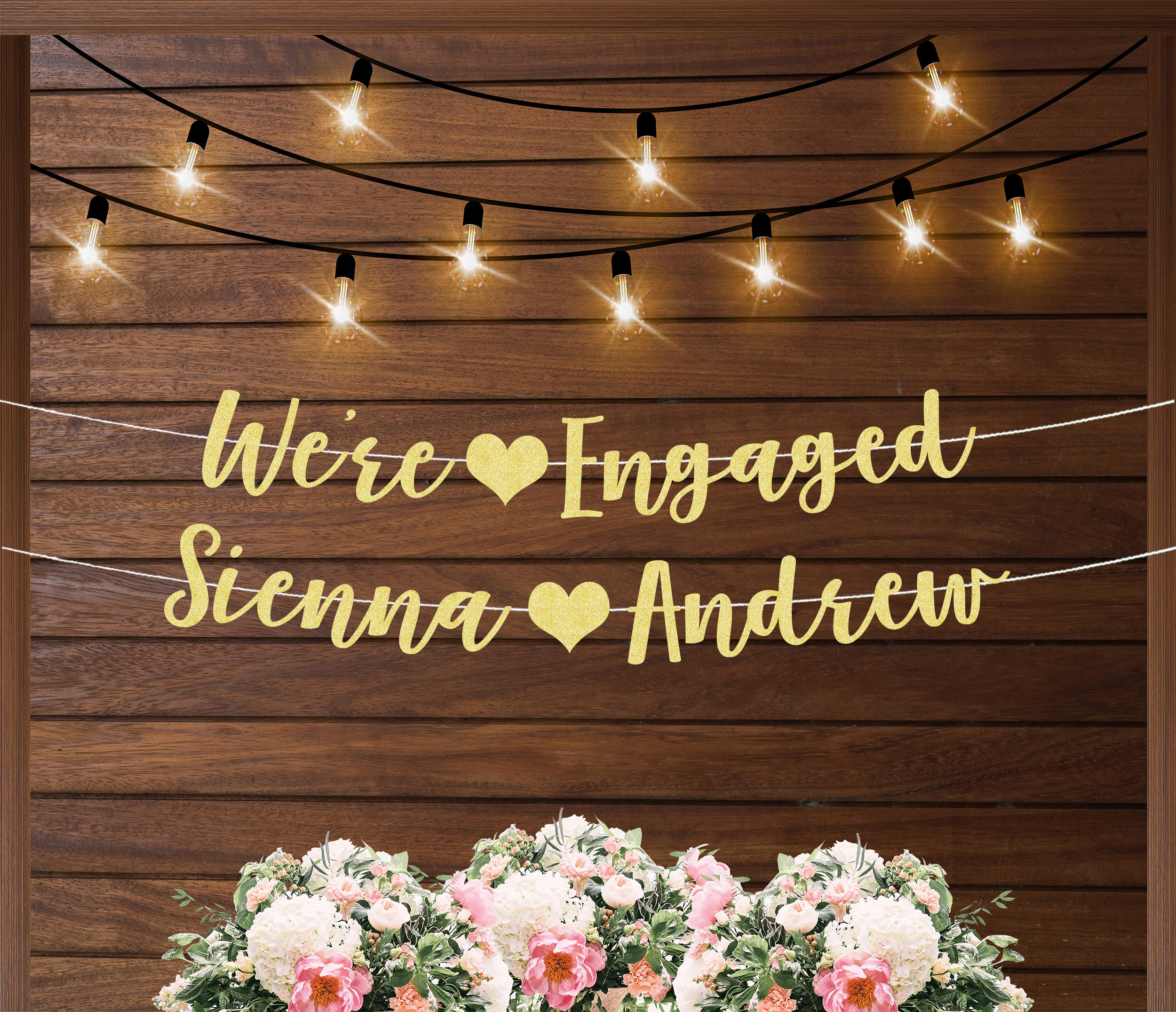 Just Engaged Banner – Goldene Glitzer-Buchstaben Zum Aufhängen Für Verlobungsfeier & Party