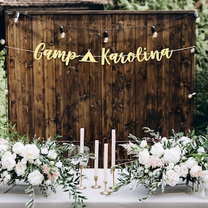 Camp banner, camping bachelorette, camp bachelorette banner, camping party banner, camp sign, camping birthday party, personalized camping