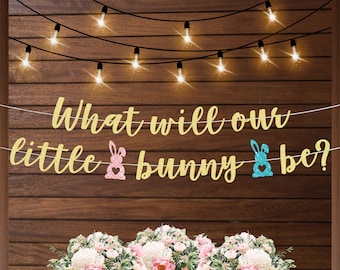 What will our little bunny be banner, gender reveal banner, little bunny banner, bunny baby shower, Easter gender reveal party decorations