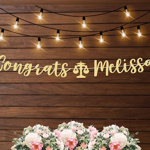 Personalized Law school graduation banner, lawyer graduation decorations, JD graduation, class of 2025, Congrats custom, law scales banner