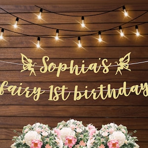 Personalized fairy first birthday banner, fairy birthday themed, birthday party ideas, first birthday modern decor, fairytale 1st birthday