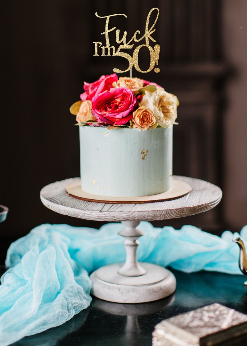 50 cake topper, 50th cake topper, 50th birthday party decoration, 50th birthday topper, gold cake topper, 50 birthday topper fifty cake top image 1