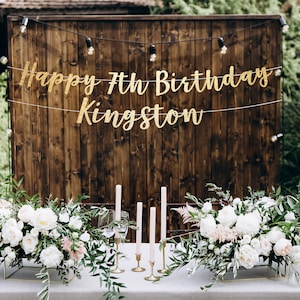 Happy 7th birthday banner, seventh birthday sign, personalized birthday banner happy birthday banner girl, seventh birthday decor, 7th party