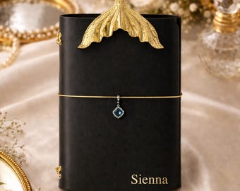 Personalized Leather Trifold Journal, Refillable A5 Travel Diary, Gold Charms