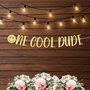 One cool dude banner, retro themed first birthday party, cool dude 1st birthday party decorations, 60s or 70s themed first birthday