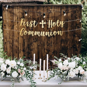 First Holy Communion banner, communion banner, first communion banner, first communion decorations, god bless banner, gold communion decor