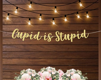 Cupid is stupid Valentine's day banner, funny Valentine's banner, anti Valentine's day decorations, galentine's decor, vday party banner