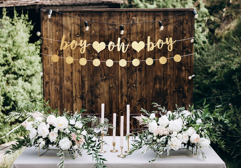 Boy baby shower decorations, boy oh boy banner, oh boy banner, baby boy shower, gold and blue baby shower, baby shower for boys, gold banner image 1