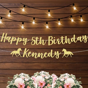 Happy birthday banner personalized, horse girl birthday decor, horse birthday theme, horse party banner, equestrian birthday party, cowgirl