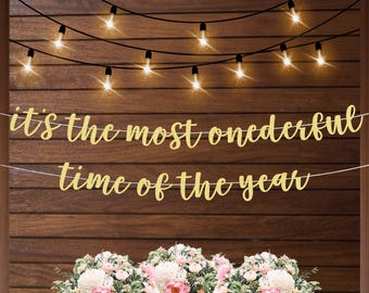 It's the most onederful time banner Christmas first birthday decorations gold banner, Christmas baby 1st birthday party decor merry birthday
