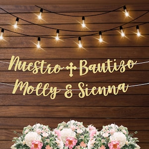 Nuestro bautizo banner, God bless banner, baptism banner, christening banner, first communion banner, banner for girls, spanish banner