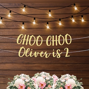 Personalized CHOO CHOO I'm 2 birthday banner, train birthday theme, custom name, 2nd birthday, second birthday party chugga chugga two two