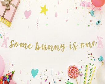 Some bunny is one banner, Some bunny is one decorations, bunny banner, Easter birthday banner, Bunny 1st Birthday, Pink 1st Birthday