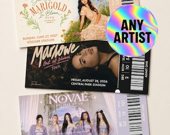 Custom physical concert ticket, concert ticket souvenir, concert ticket surprise gift, gift for birthday anniversary Christmas or graduation