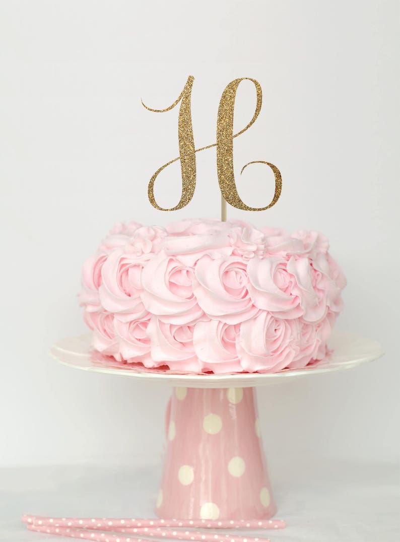 Monogram cake topper, initial cake topper, single letter cake topper, wedding cake topper, monogram cake topper for wedding, gold cake top image 1