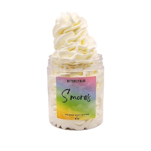 S’mores Body Butter – Whipped Chocolate Marshmallow Lotion, 4oz Scented Moisturizer, Dessert Body Cream, Handmade Vegan Skincare