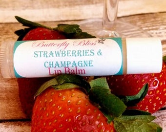 lip balm tubes | strawberries and champagne | beeswax lip balm | natural lip balm | organic lip balm | shea butter lip balm | sweet lip balm