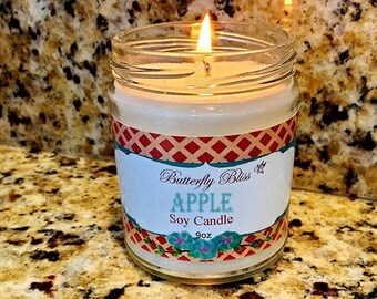Handmade | Hand Poured | all Natural | Apple Candle | 100% Soy Candle | in 8 oz. Glass Jar with wood Wick | apple scented candle | soy wax